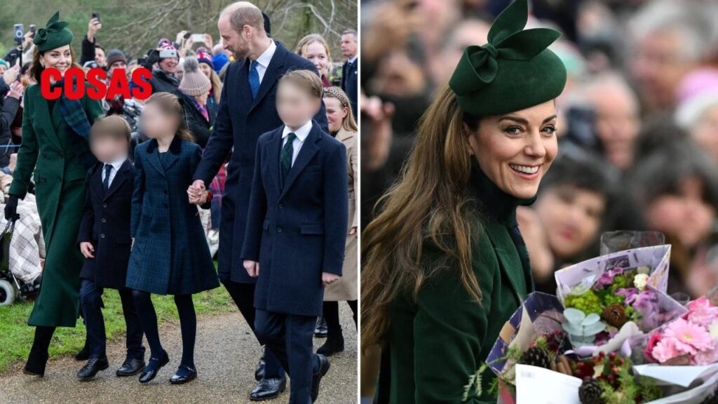 Kate Middleton deslumbra en Sandringham con abrigo verde y tocado reciclado, marcando tendencias para 2025.